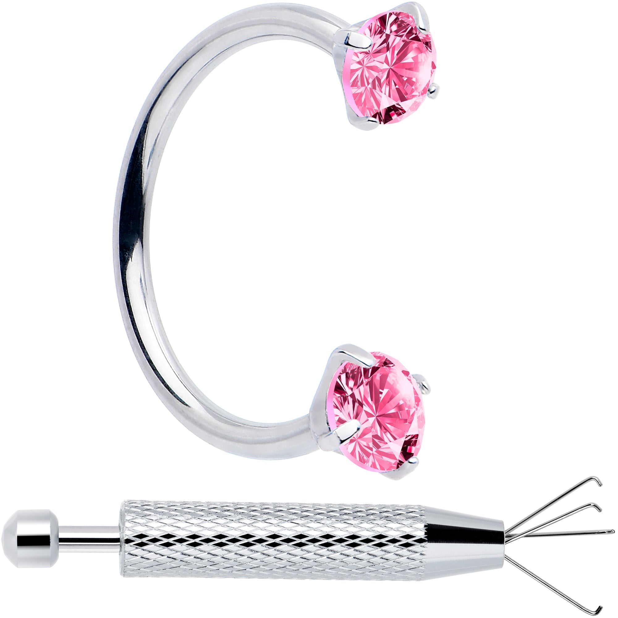 Double Gem Horseshoe Nose Ring Kit with Ball Grabber